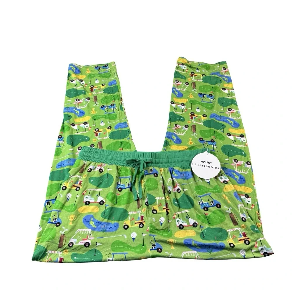 Little Sleepies Green Bamboo Golf AOP Mens Pajama Pant Size Large NWT